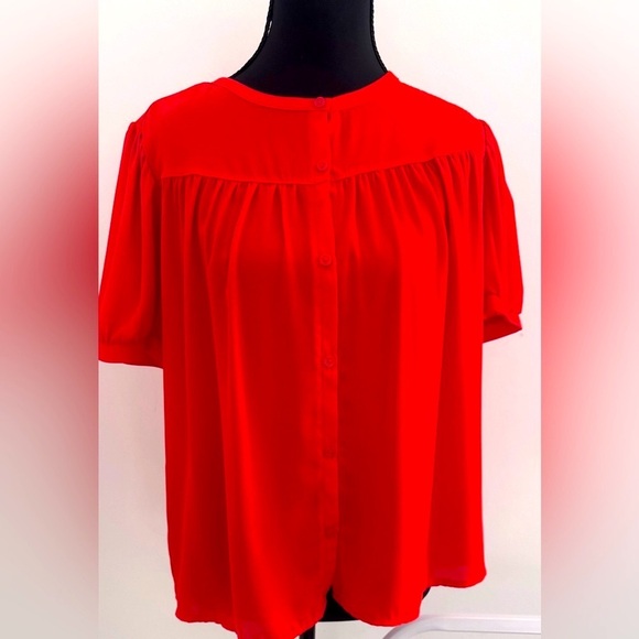 Ann Taylor striking red button down blouse with puff sleeves - Picture 1 of 9